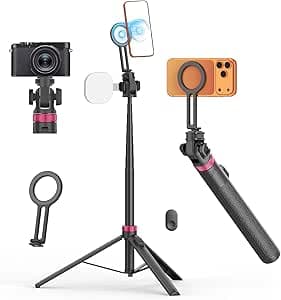 TONEOF 175cm Magnetic Selfie Stick Phone Tripod,360° Rotating Phone Stand,Portable Light Tripod,Aluminum Camera Tripod with Remote for Phone/Small Cameras, for Selfies/Live/Video Recording-Black Rose on Amazon.ae - Price Tracker