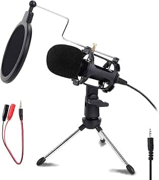 Gaming USB Microphone for PC, High Sensitivity Mini Condenser, 3.5mm Plug for iPhone, iPad, Android, Broadcast Music Recording Set for Computer, Meeting, Podcast على Amazon.ae - متتبع الأسعار