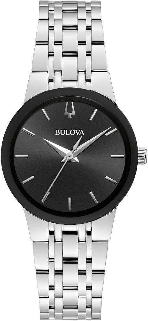 Bulova Ladies' Modern Stainless Steel 3-Hand Quartz Watch, Black Dial Style: 96L299, Silver, Modern Quartz Silver-Tone Stainless Steel Bracelet on Amazon.ae - Price Tracker