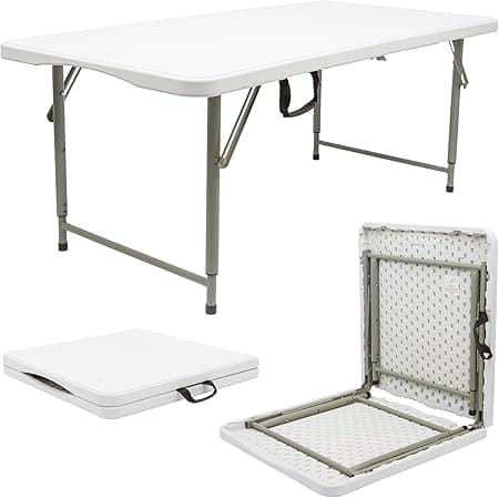 SKY-TOUCH Folding Lightweight Trestle Outdoor Camping Table, Heavy Duty Plastic Outdoor Picnic Table, Folds in Half with Carry Handle, White (120x60x75cm) on Amazon.ae - Price Tracker