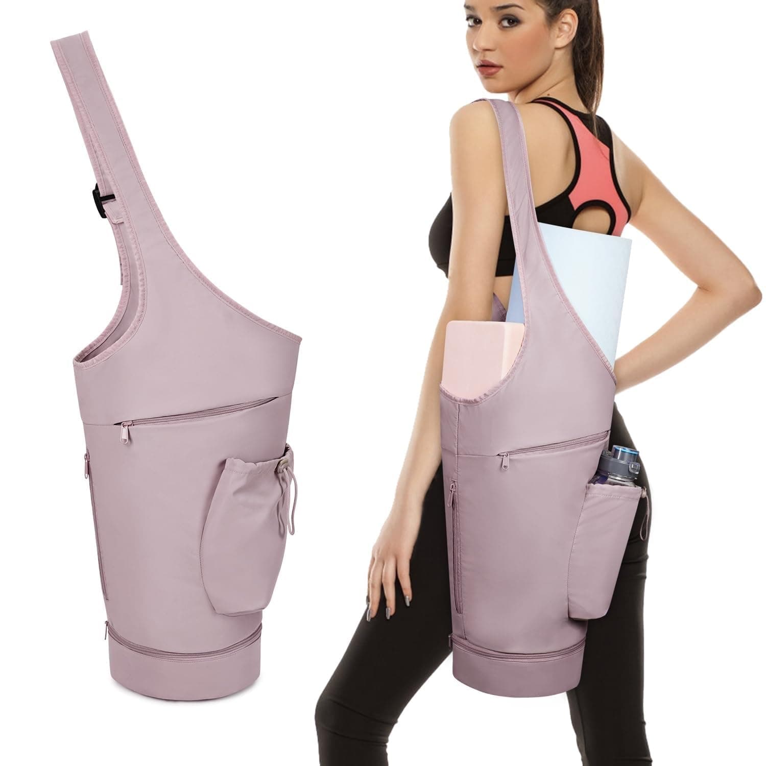 THE WHITE SHOP Yoga Mat Bag, Large Opening Long Tote Yoga Mat Carrier Holder Bag with Water-proof Wet Pocket and Drawstring Water Bottle Pocket, Adjustable Shoulder Strap Storage Bag(PINK) on Amazon.ae - Price Tracker