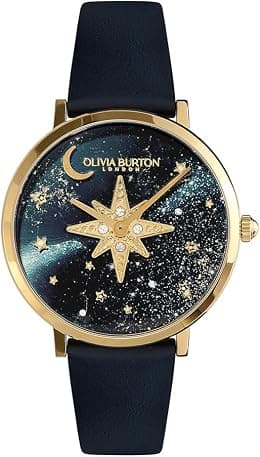 Olivia Burton Analogue Quartz Watch for Women Celestial Nova Collection with Leather Strap Gold Stainless Steel Bracelet - Best Deal Finder