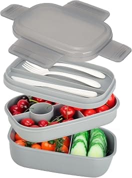 Bukela Lunch Box Adults 1900ml Large Capacity Bento Lunch Boxes Leak Proof Lunch Box Adults with Compartments 3 Layers Leak-Proof Bento Boxes Large Lunchbox for Office School(Grey) على Amazon.ae - متتبع الأسعار