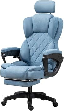 Office Chair Ergonomic Desk Chair with Footrest & Armrest, High Back Executive Office Chair, Home Computer Reclining Chair for Work, Max 200kg (Linen-With Footrest, Blue) على Amazon.ae - متتبع الأسعار