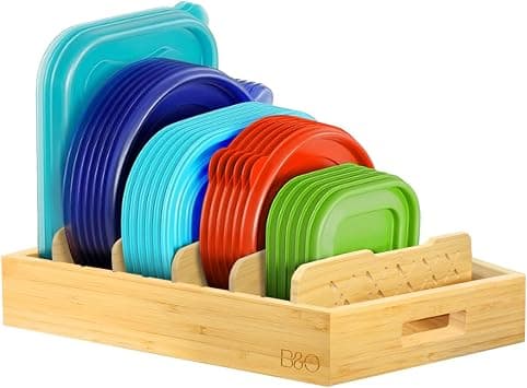 Bamboo Lid Organiser, Practical Lid Organiser Kitchen with 5 Adjustable Dividers, Kitchen Organiser, Reusable Lid Holder, Natural Colour (Pack of 1) on Amazon.ae - Price Tracker