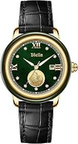 Diella Ladies Quartz Watch with Leather Strap, Dark Green Jade and Gold/Silver Stainless Steel Waterproof Luxury Dress Wrist Watches for Women (AD5002L) - Best Deal Finder