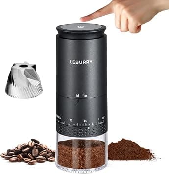 Cordless Electric Portable Coffee Grinder - Refillable with Stainless Steel Burrs for Travel and Camping - Small Black with 38 Settings - Best Deal Finder