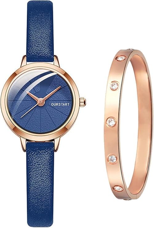 Fashion Womens Watch with Bracelet Gifts Set Leather Watches Lady Female Elegant Luxury Wrist Watches Ladies Stylish Bracelet Watches on Amazon.ae - Price Tracker