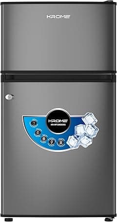 KROME Double Door Refrigerator, 138L Gross / 90L Net Capacity, Direct Cool, Top Mount Freezer, Glass Shelves, Lock & Key, Dark Silver Finish, R600a Refrigerant, KR-RF138DDSG - Amazon.ae Price Tracker