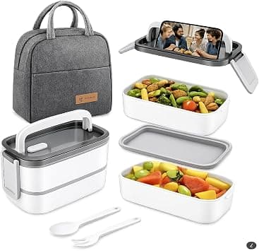 SKY-TOUCH Stainless Steel Lunch Box, Double Layer Leakproof Bento Box with Compartments and Cutlery Set for Adult Kids, Microwave Safe and Dishwasher BPA-Free على Amazon.ae - متتبع الأسعار