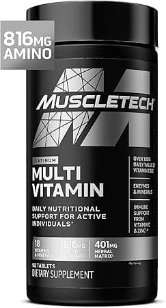 MuscleTech | Platinum Multivitamins for Men & Women | Multi-Vitamin Supplement for Immune Support - 18 Vitamins & Minerals, Vitamin A C D E B6 B12 | Daily Workout Supplements | 90 capsules on Amazon.ae - Price Tracker