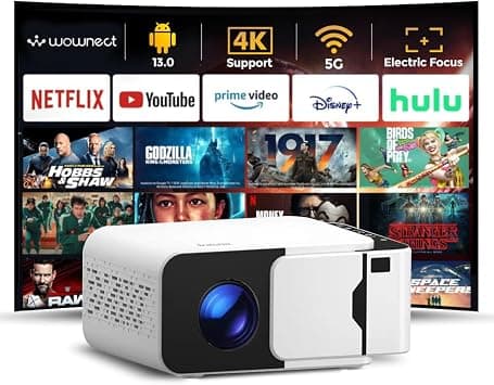 Wownect Mini Smart Projector, Android 13, 1080P & 4K Support, Electric Focus, WiFi6 & Bluetooth, HDMI/USB, Portable Home Theater Projector Compatible with iOS & Android – White على Amazon.ae - متتبع الأسعار