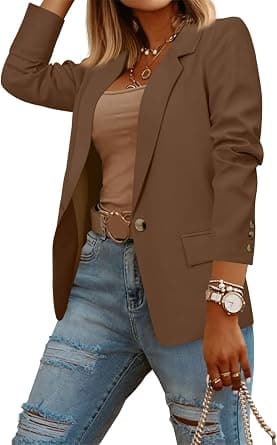 CRAZY GRID Womens Casual Blazer Jacket Long Sleeve Open Front Work Office Blazer Lapel Button Jacket - Best Deal Finder