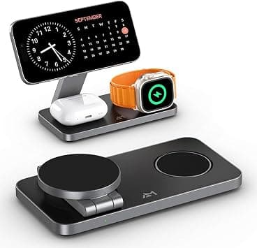 Foldable 3 in 1 Wireless Charging Station for Apple Compatible with Magsafe Charger Stand, Magnetic Wireless Charger Station for iPhone 17 16 15 14 13 12, Airpods Pro, Apple Watch (Black) on Amazon.ae - Price Tracker