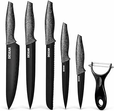 6-Piece Kitchen Knife Set with Peeler, Professional Stainless Steel Chef Knives Set – Ultra Sharp Blades & Ergonomic Handles for Chopping, Slicing, Dicing, Paring & Cutting (Black) on Amazon.ae - Price Tracker