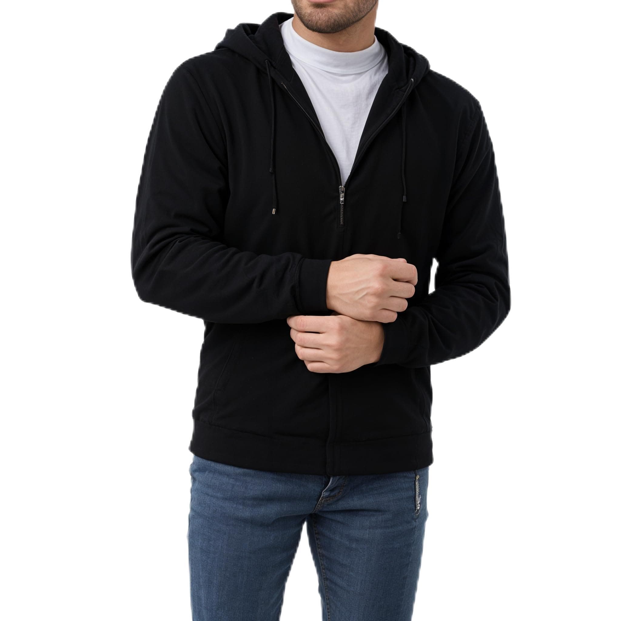 OVERS Men's Fleece Full-Zip Hooded Sweatshirt, Full-Zip hoodies for mens Casual Zipper Black Grey Hooded Outerwear Comfort(Pack 1)(Pack 2) on Amazon.ae - Price Tracker