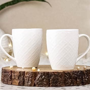 The Earth Store White Check Coffee Mug Set of 2 Ceramic Mugs to Gift to Best Friend, Diwali, Microwave Safe Mug for Tea, Coffee, Milk | 11.15 Fluid Ounces - Amazon.ae Price Tracker