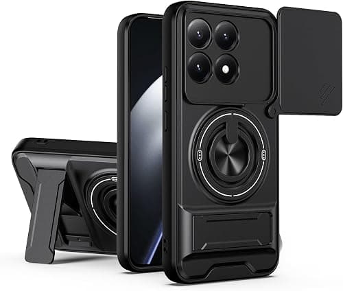 Cover Compatible with Xiaomi Poco F8 Ultra 5G,Compatible with Redmi K90 Pro Max Car Magnetic Mount Camera Sliding Window Anti-drop 2 in 1【PC+TPU】Ring holder Kickstand Case Black على Amazon.ae - متتبع الأسعار
