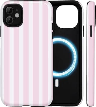 for iPhone 11 Case Compatible with Magsafe Cute Striped Aesthetic Magnetic Design Women Girls Fall Simple Chic Girly Pretty Dual Layer Hybrid Protection Elegant Case for iPhone 11, Hot Pink on Amazon.ae - Price Tracker