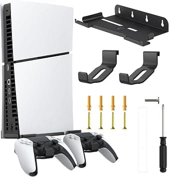 KASTWAVE Wall Mount for PS5 Slim 2023 (Disc and Digital Edition), Wall Mount Stand with 2 Removable Controller Holder, Upgraded Floating PS5 Wall Mount Kit with Screw Fixing (Black) - Amazon.ae Price Tracker