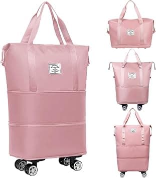 Expandable Travel Bag, Foldable Rolling Duffle Bags with Wheels, Travel Duffle Bag Large Weekend Bag, Large Capacity Dry Wet Separation Carry on Bag Lightweight Suitcases for Men Women (Pink) على Amazon.ae - متتبع الأسعار