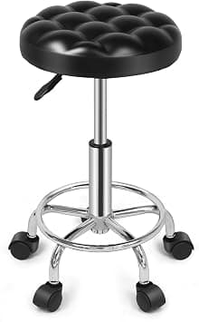 SKY-TOUCH Round Rolling Stool: Vanity Chair with PU Leather Height Adjustable 360° Swivel Stool with Wheels for Office Home Drafting Work Studio Shop SPA Salon on Amazon.ae - Price Tracker