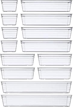 Drawer Organizer (14) Set of 4 Size Versatile Desk Drawer Organizers and Storage Bins for Makeup, Bedroom, Jewelry, and Kitchen/Office Devices made of Clear Plastic (14 Pcs) - متتبع أسعار Amazon.sa