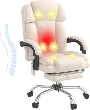HOMREST 6-Point Massage Office Chair with Heat, Ergonomic Reclining Desk Chair with Footrest, Soft Chenille Fabric Executive Chairs for Home Office, Comfortable Computer Chair Gift for Women, Beige on Amazon.ae - Price Tracker