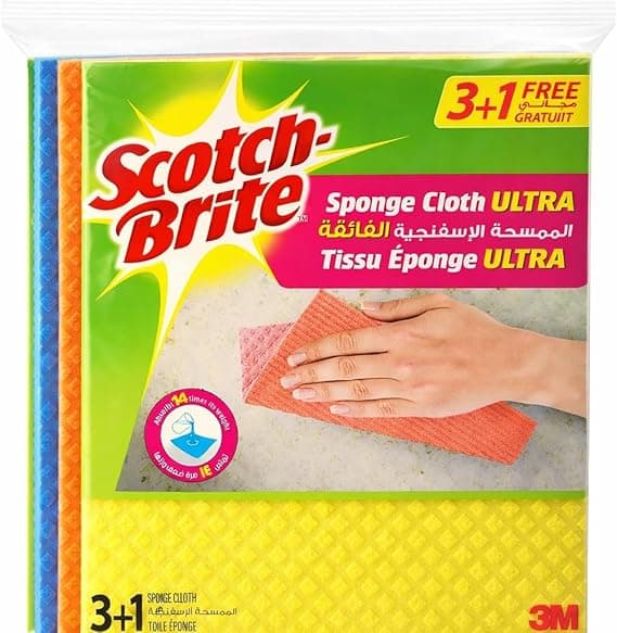 Scotch-Brite Multi-Purpose Sponge Cloth Wipe ULTRA, 4 units (3+1 Free)/pack | Quickly soaks up any liquid | Wipes like a cloth, absorbs like a sponge | Kitchen cloth | Cleaning cloth | Sponge cloth on Amazon.ae - Price Tracker