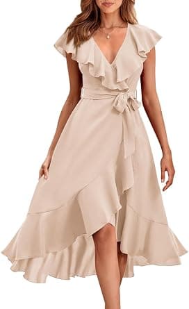PRETTYGARDEN womens Cap Sleeve Ruffle Spring Dresses for Women 2024 Midi Dress Casual Dress - Best Deal Finder