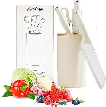 5-Pcs White Kitchen Knife Set with Block – Sharp Stainless Steel Knives, Non-Stick, Anti-Slip Handles, Dishwasher Safe – Universal Knife Block for Home & Restauran on Amazon.ae - Price Tracker