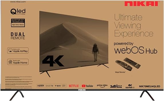 Nikai 70" Inch QLED WebOS 4K Smart UHD TV, Hands-Free Voice Control, Dolby Digital, Built-in Wi-Fi, Bluetooth, High Colour Gamut, Effortless Connectivity With Android & Apple Devices NIK70MEU4QLED - متتبع أسعار Amazon.sa