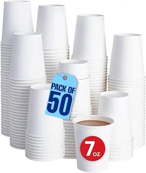 MARKQ [50 Cups] 7oz. White Paper Cups - Available in 4oz, 8oz, 12oz, 16oz- Disposable Coffee/Tea/Water for Home, Parties or Work - Best Deal Finder