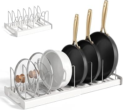 Expandable Pots and Pans Organiser, Pan Lid Storage with 7 Adjustable Dividers, Pots and Pans Organiser for Cupboard, 56CM Expandable Pan White for Cupboard, Pans on Amazon.ae - Price Tracker