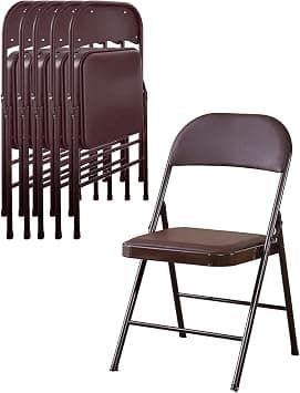 Folding Chair with PU Seats, Heavy-Duty Metal Frame Non-slip Foldable Chair for Home Office Outdoor Use (6 Pack Brown) على Amazon.ae - متتبع الأسعار