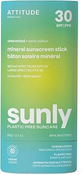 ATTITUDE Mineral Sunscreen Stick with Zinc Oxide, SPF 30, EWG Verified, Plastic-Free, Broad Spectrum UVA/UVB Protection, Dermatologically Tested, Vegan, Unscented, 2.1 Ounces - Best Deal Finder