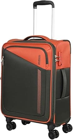 American Tourister Dashway Suitcase, Cabin Size 58 cm / 20 inch, 4 Wheels, Soft Top, Polyester, Puffin Orange/Grey|TSA Lock|Expandable|Inner Mesh Pocket|Security Zipper - 3 Years Global Warranty on Amazon.ae - Price Tracker