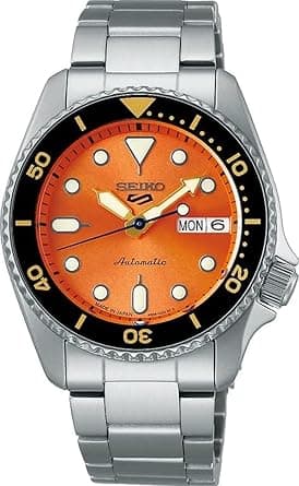 SEIKO Men's Pumpkin Orange Satin Dial Silver Stainless Steel Band 5 Sports Automatic Analog Watch on Amazon.ae - Price Tracker