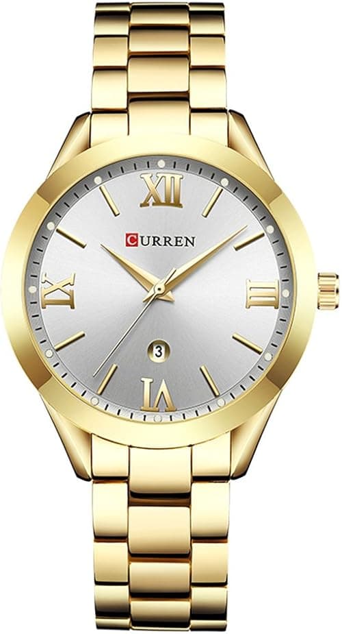 Curren 9007 Quartz Movement Round Dial Stainless Steel Strap Waterproof Women Watch - Gold, White on Amazon.ae - Price Tracker