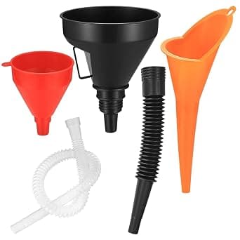 Automotive Funnel Set, Wide Mouth Fuel Funnels with Long Neck, Flexible Right Angle Funnels, Detachable Spout and Filter for Water, Gasoline, Coolant, Engine Oil (5-Piece,Black) على Amazon.ae - متتبع الأسعار