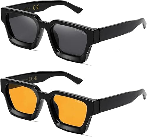 Retro Square Sunglasses for Men Women Trendy Thick Rectangle Chunky Frame Black Shades Fashion 90s Glasses on Amazon.ae - Price Tracker