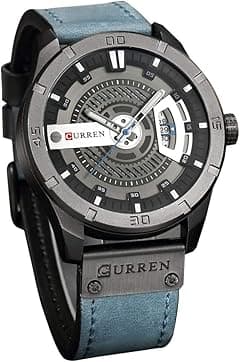 CURREN Quartz Watch For Men, Waterproof Analog Watches, Business Leather Strap Men's Wristwatch with Date 8301ï¼ˆblack-blueï¼‰ - Amazon.ae Price Tracker