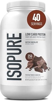 Isopure Low Carb Whey Protein Isolate Powder with Vitamin C and Zinc for Immune Support, 25g Protein, and Keto Friendly - Dutch Chocolate, 3 Lbs, 41 Servings (1.36 kg) - متتبع أسعار Amazon.sa