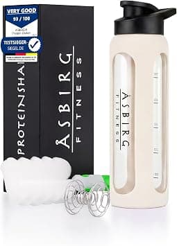 Fitness | Glass Protein Shaker | Protein Shaker | Drinking Bottle | with Spiral Ball | Beige - Best Deal Finder