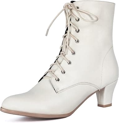 Cozivwaiy Women Vintage Victorian Boots 70s Lace up Ankle Boots Mid Heel Booties Cone Heel Side Zip Almond Toe Boots Costume Shoes - Best Deal Finder