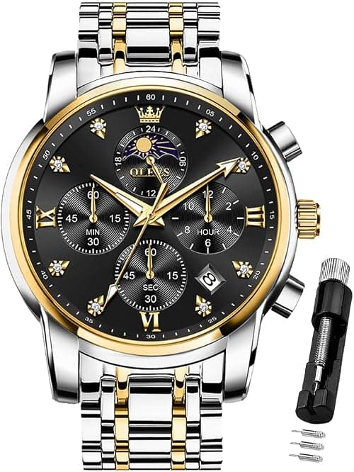 OLEVS Watch for Men Diamond Business Dress Analog Quartz Stainless Steel Waterproof Luminous Date Two Tone Luxury Casual Wrist Watch on Amazon.ae - Price Tracker