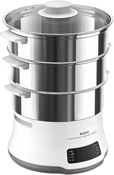 Tefal VC502D Convenient Series Deluxe Steamer, Single Touch Screen, 8 Programs, 3-Tier Cooking, Stainless Steel Container, Durable Quality, Healthy Cooking, Stainless Steel/White على Amazon.ae - متتبع الأسعار