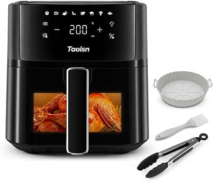 Air Fryer, 6L Capacity, 1700W, Digital Touch Screen, Viewing Window, 8 Preset Functions, 80-200°C, 60-Min Timer, Oil-Free Cooking, Includes Silicone Tray, Oil Brush & Tongs - متتبع أسعار Amazon.sa