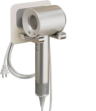 Wall-Mounted Hair Dryer Holder - Upgraded Stainless Steel Self-Adhesive Blow Dryer Rack, Universal Organizer Compatible with Dyson/Xiaomi & Most Hair Dryers (Electroplating + milky white) on Amazon.ae - Price Tracker