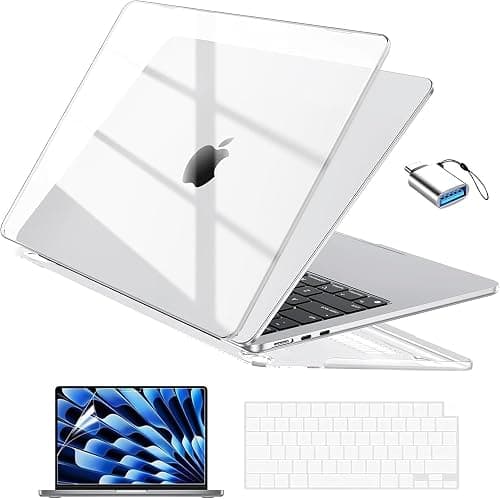 EooCoo Compatible with New MacBook Air 13.6 inch Case 2022 A2681 M2 Chip with Retina Display，Plastic Hard Shell Case + TPU Keyboard Skin Cover + Screen Protector - Clear على Amazon.ae - متتبع الأسعار